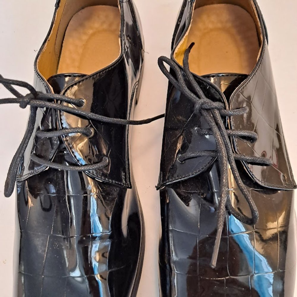 Mens Patent Leather Croc Embossed Shoes Gold Details/Trim/Studs Size 46 … - Picture 4 of 16